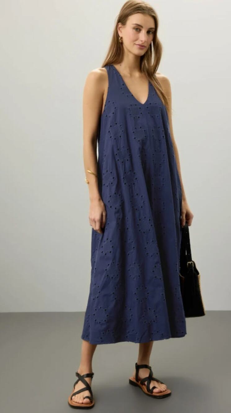 Thakoon Collective Navy Eyelet Shift Dress Size XS